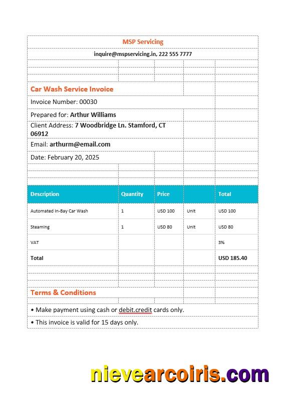 Car Wash Service Invoice